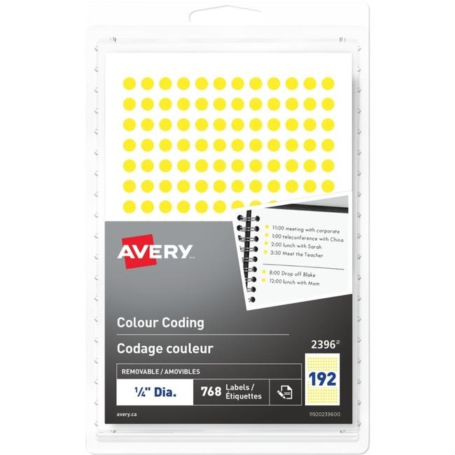 2396 Avery® Removable Colour Coding Labels Handwrite, ¼"  Yellow / Removable