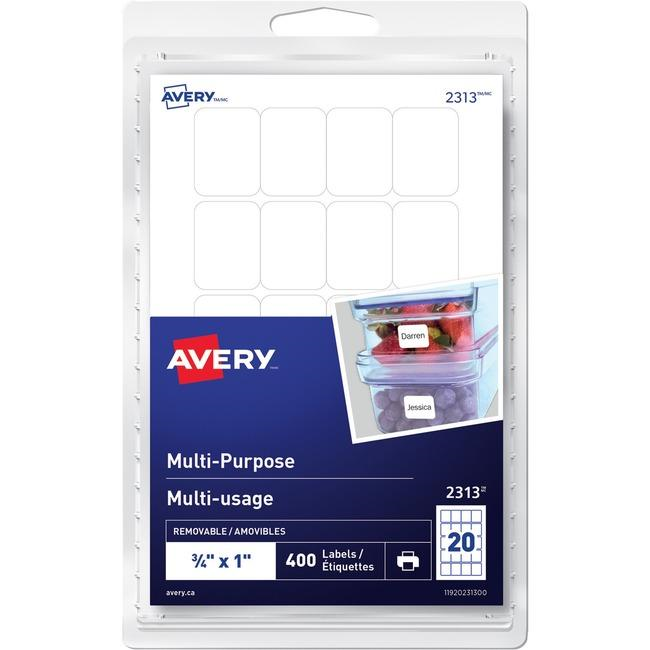 Avery® Multi-Purpose Removable Labels for Laser and Inkjet Printers, ¾" x 1"  Removable Matte White Paper / White / Removable