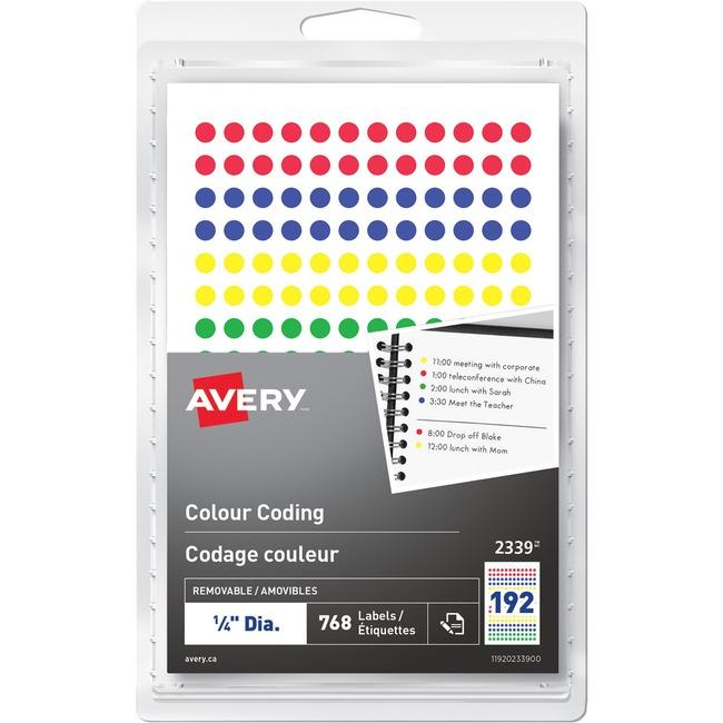 2339 Avery® Removable Colour Coding Labels Handwrite, ¼"  Assorted Colours / Removable