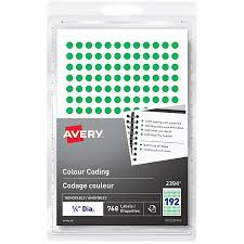 2394 Avery® Removable Colour Coding Labels Handwrite, ¼"  Green / Removable