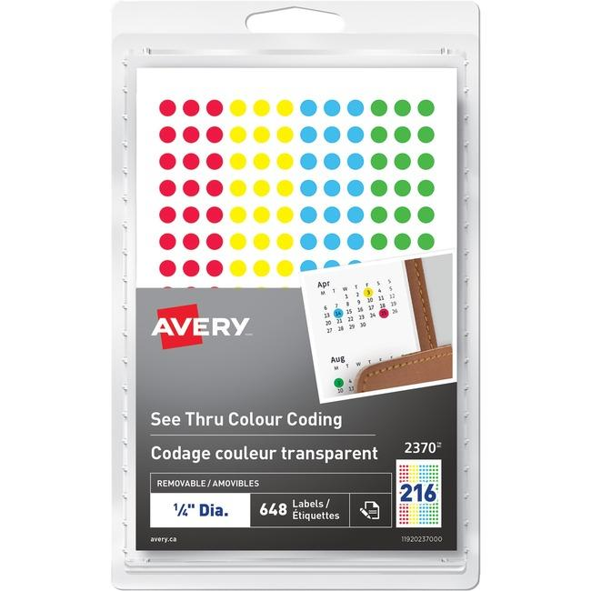 2370 Avery® See Thru Removable Colour Coding Labels Handwrite, ¼"  Assorted Colours / Removable