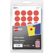 2343 Avery® Removable Colour Coding Labels for Laser and Inkjet Printers, ¾"  Red / Removable